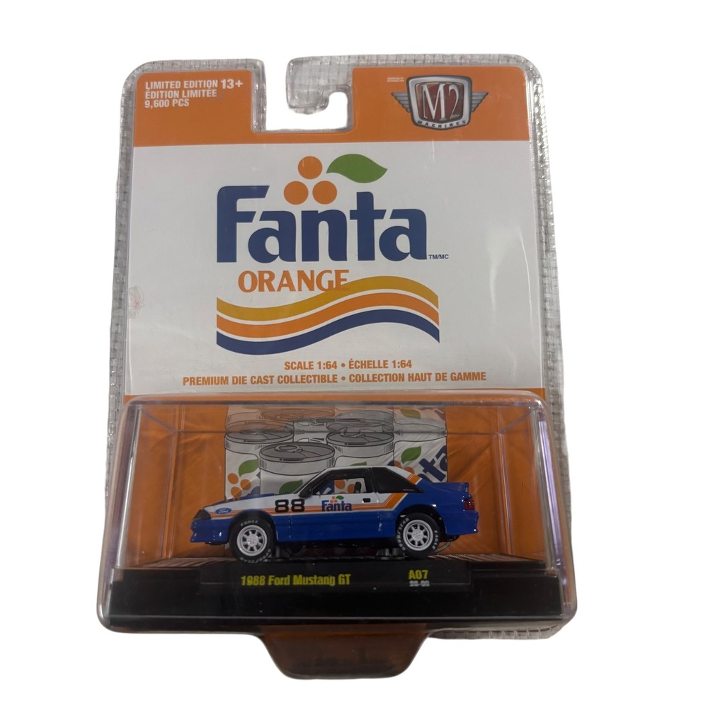 M2 Machines Fanta Orange 1988 Ford Mustang GT 1:64 Diecast Limited Edition 52500